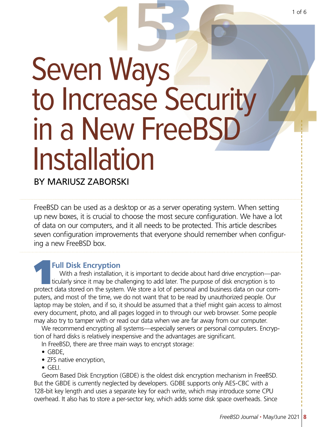 Seven Ways to Increase Security in a New Freebsd Installation by MARIUSZ ZABORSKI