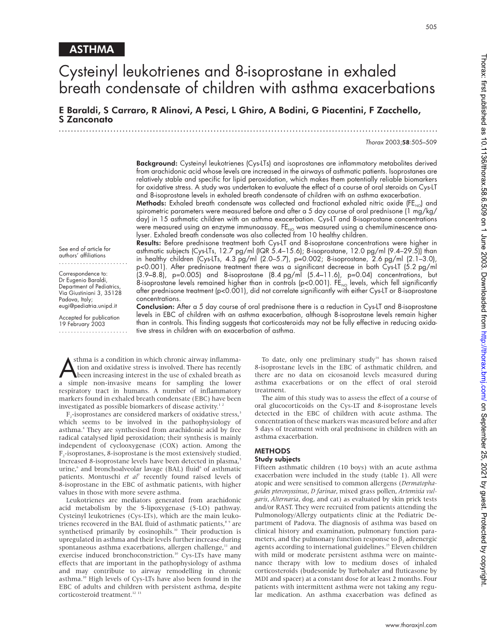 Cysteinyl Leukotrienes and 8-Isoprostane in Exhaled Breath