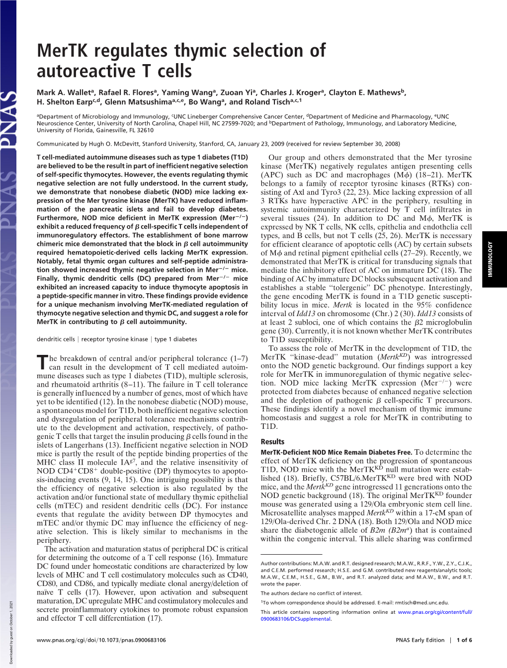 Mertk Regulates Thymic Selection of Autoreactive T Cells