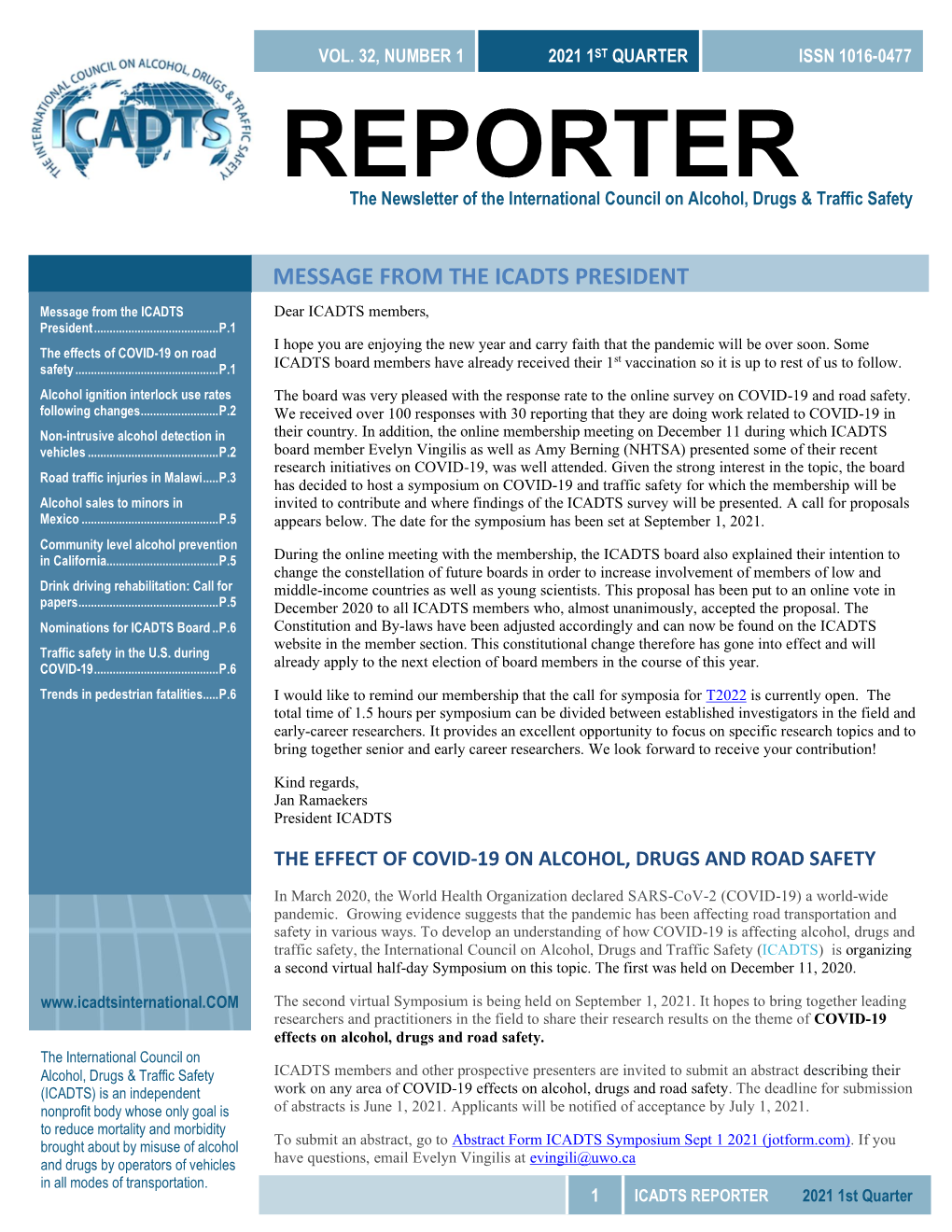 REPORTER the Newsletter of the International Council on Alcohol, Drugs & Traffic Safety