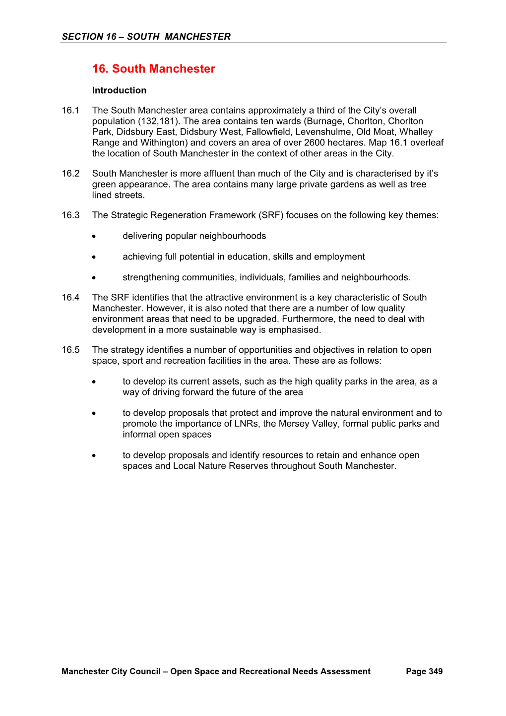 City Wide Open Spaces, Sport & Recreation Study