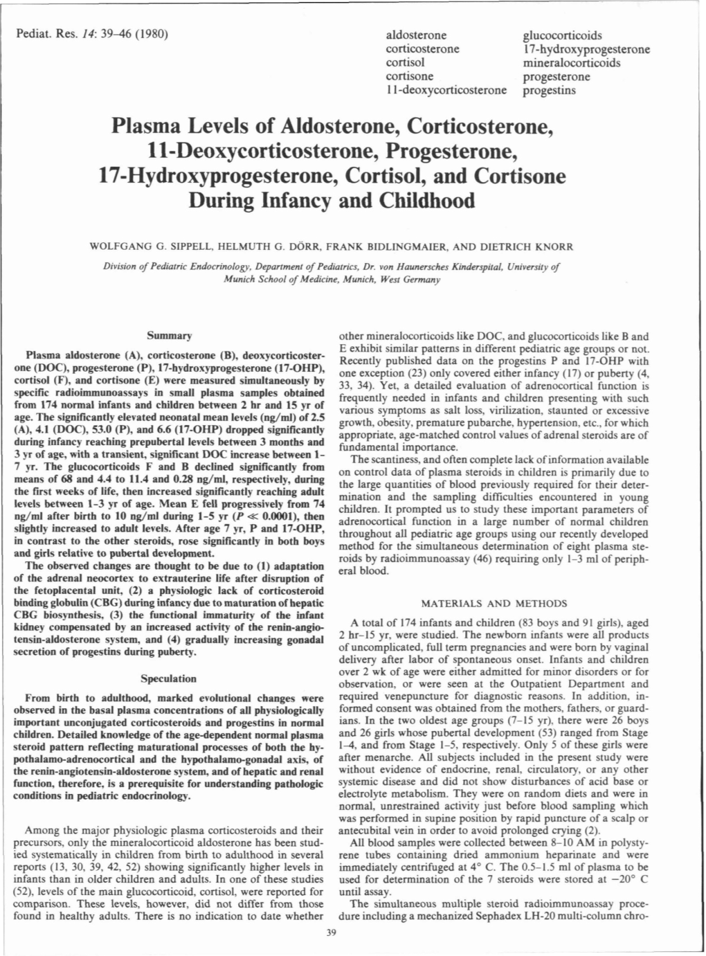 Plasma Levels of Aldosterone, Corticosterone, 1 1