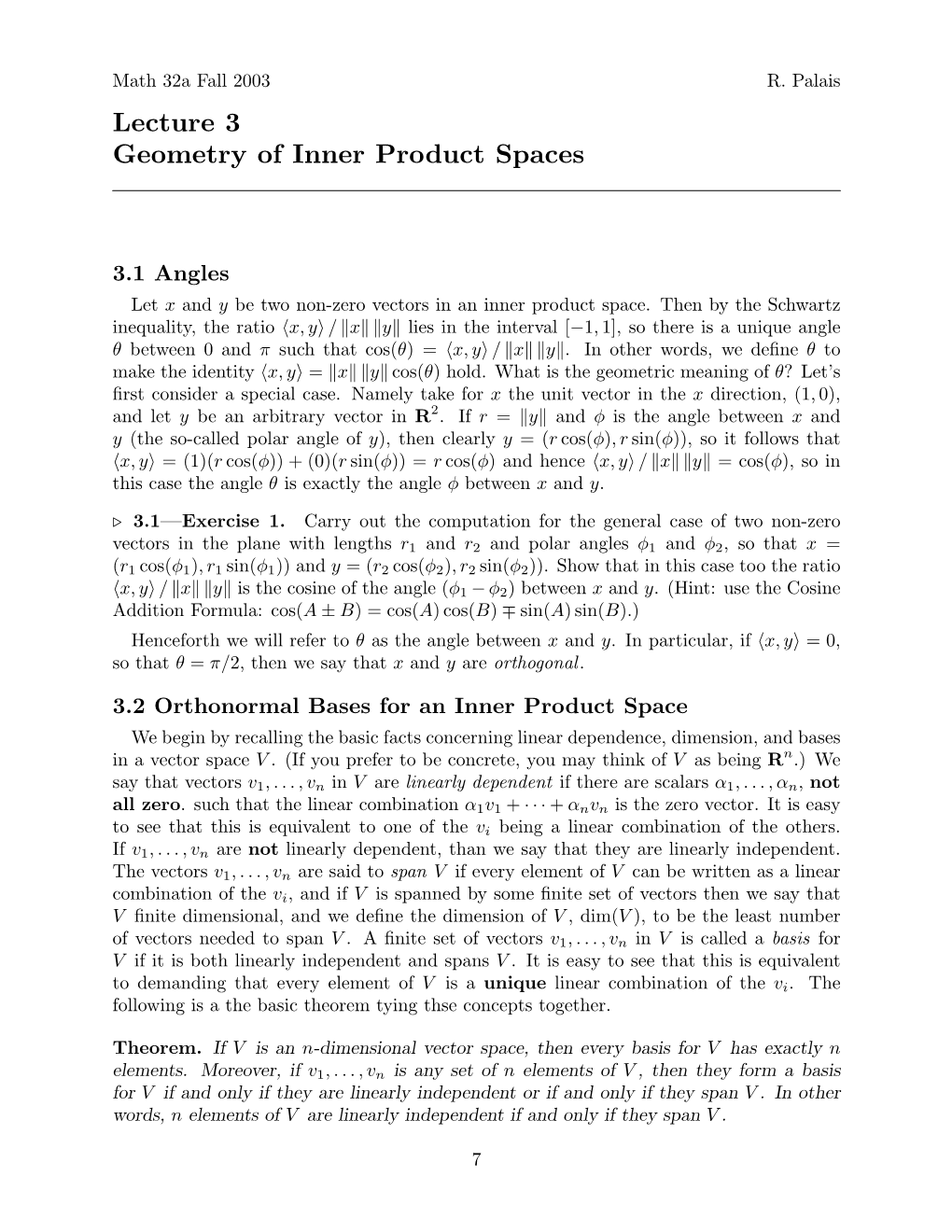 Lecture 3 Geometry of Inner Product Spaces