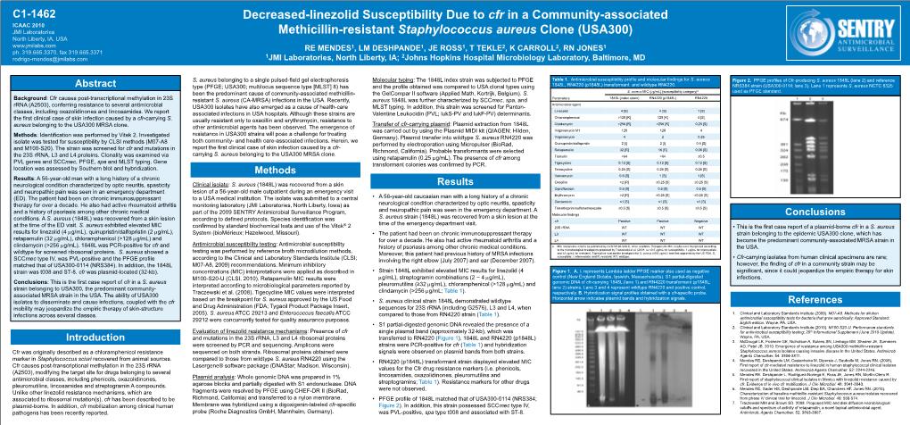 S. Aureus Belonging to a Single Pulsed-Field Gel Electrophoresis Molecular Typing: the 1848L Index Strain Was Subjected to PFGE Table 1