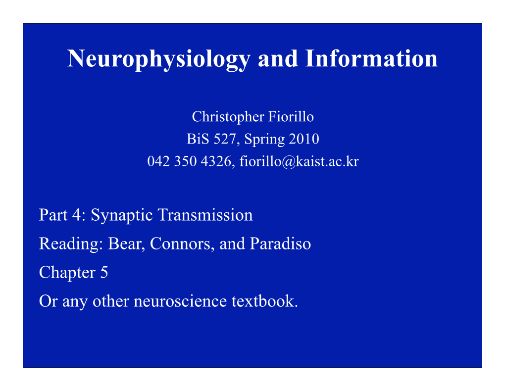 Neurophysiology and Information