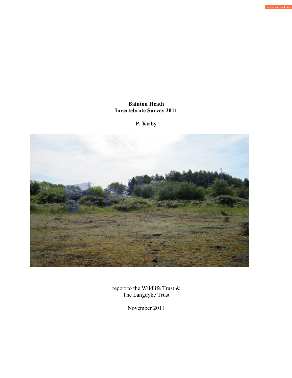 Bainton Heath – Invertebrate Survey 2011