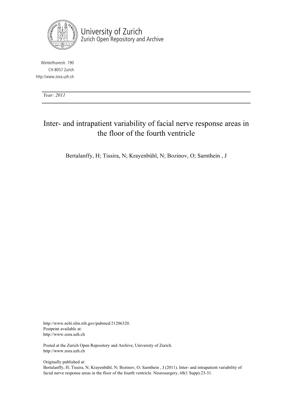 Inter-And Intrapatient Variability of Facial Nerve Response Areas in The