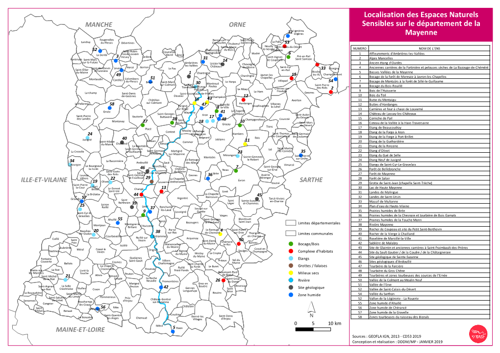 Localisation Des Espaces Naturels Sensibles Sur Le Département De La