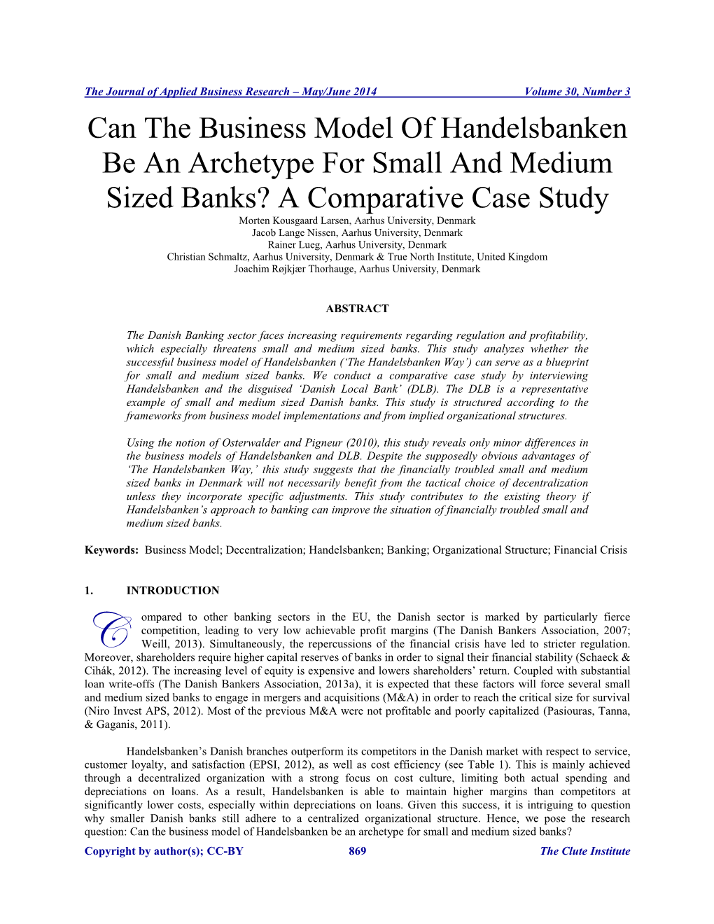 Can the Business Model of Handelsbanken Be an Archetype