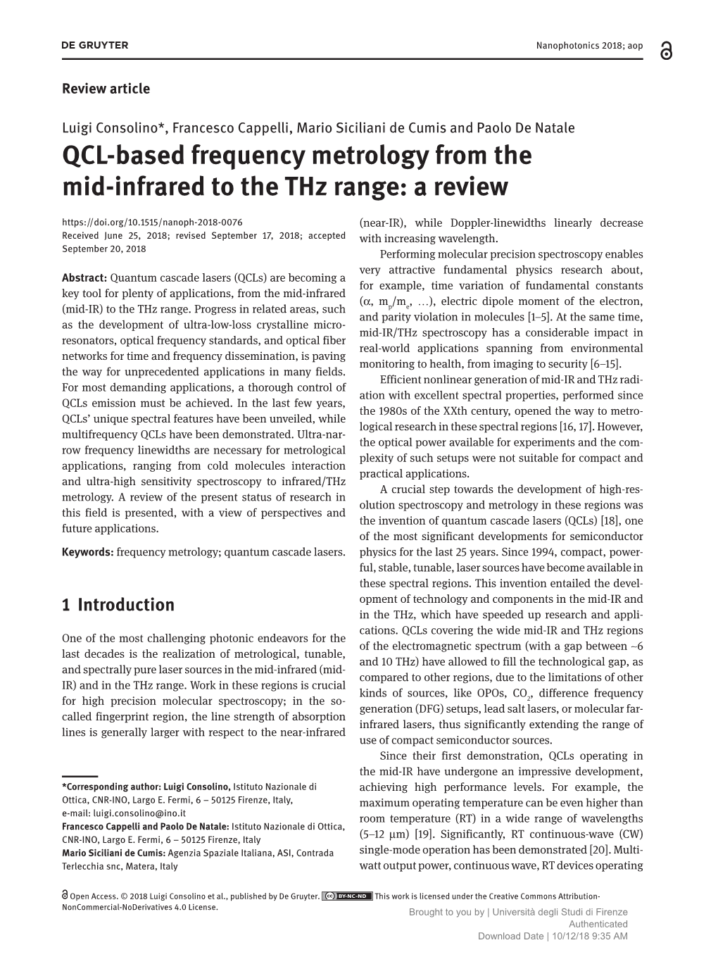 QCL-Based Frequency Metrology from the Mid-Infrared to the Thz Range