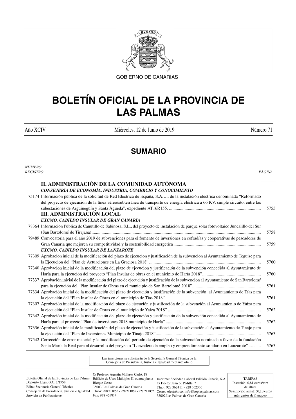 Boletín Oficial De La Provincia De Las Palmas