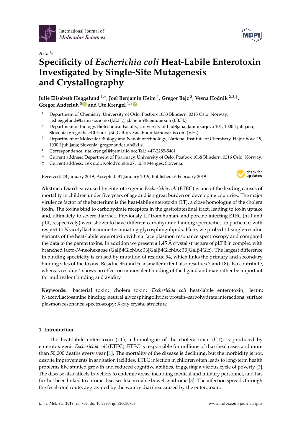 Specificity of Escherichia Coli Heat-Labile Enterotoxin