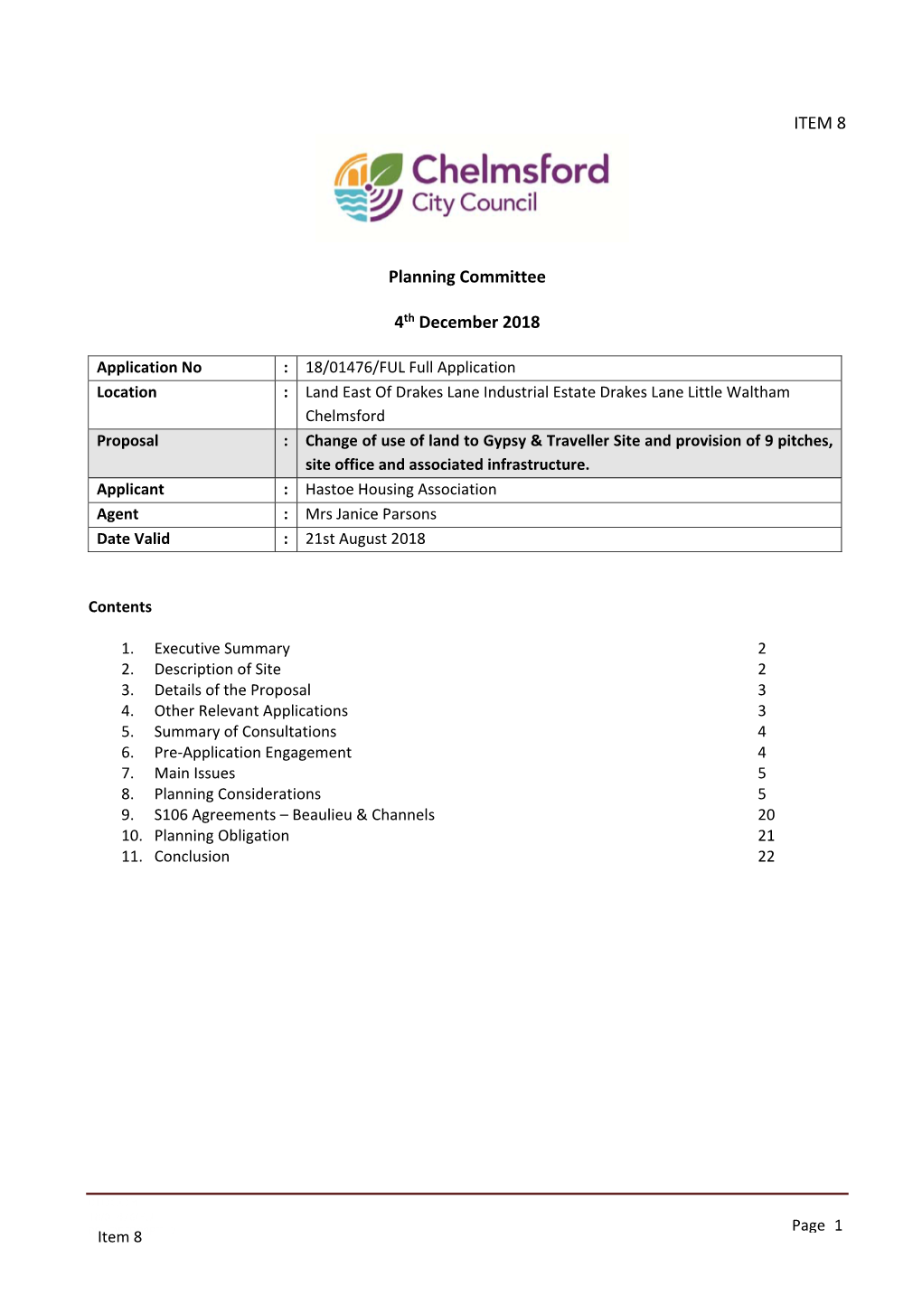 ITEM 8 Planning Committee 4Th December 2018