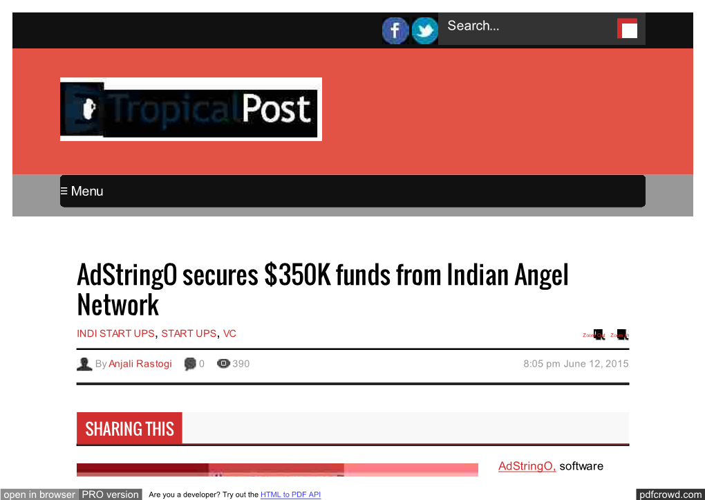 Adstringo Secures $350K Funds from Indian Angel Network | Tropicalpost