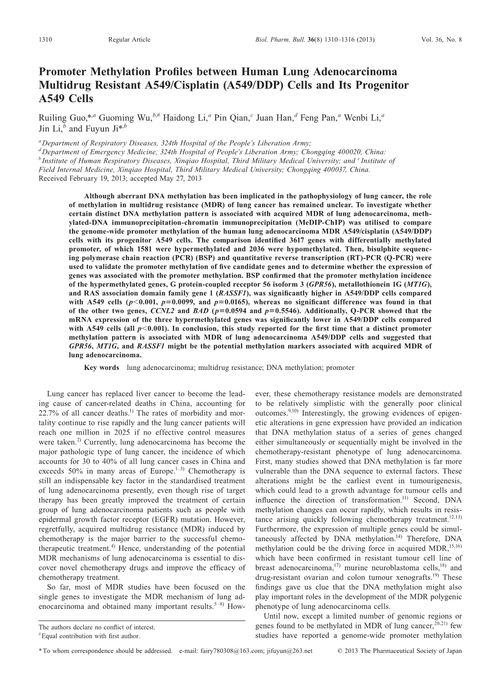 Promoter Methylation Profiles Between Human Lung