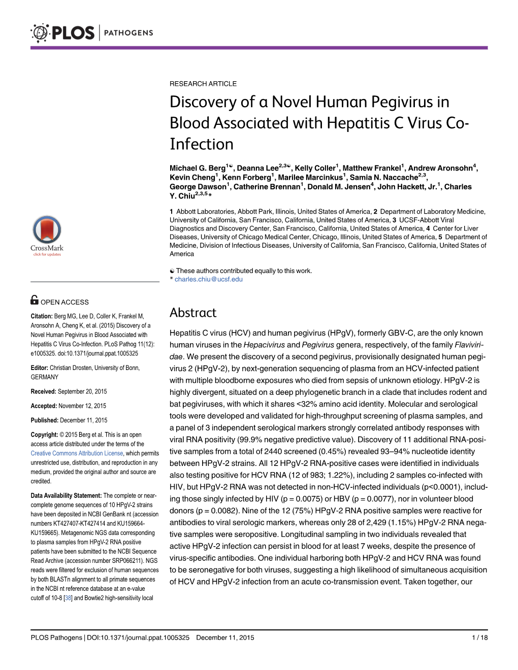 Discovery of a Novel Human Pegivirus in Blood Associated with Hepatitis C Virus Co-Infection