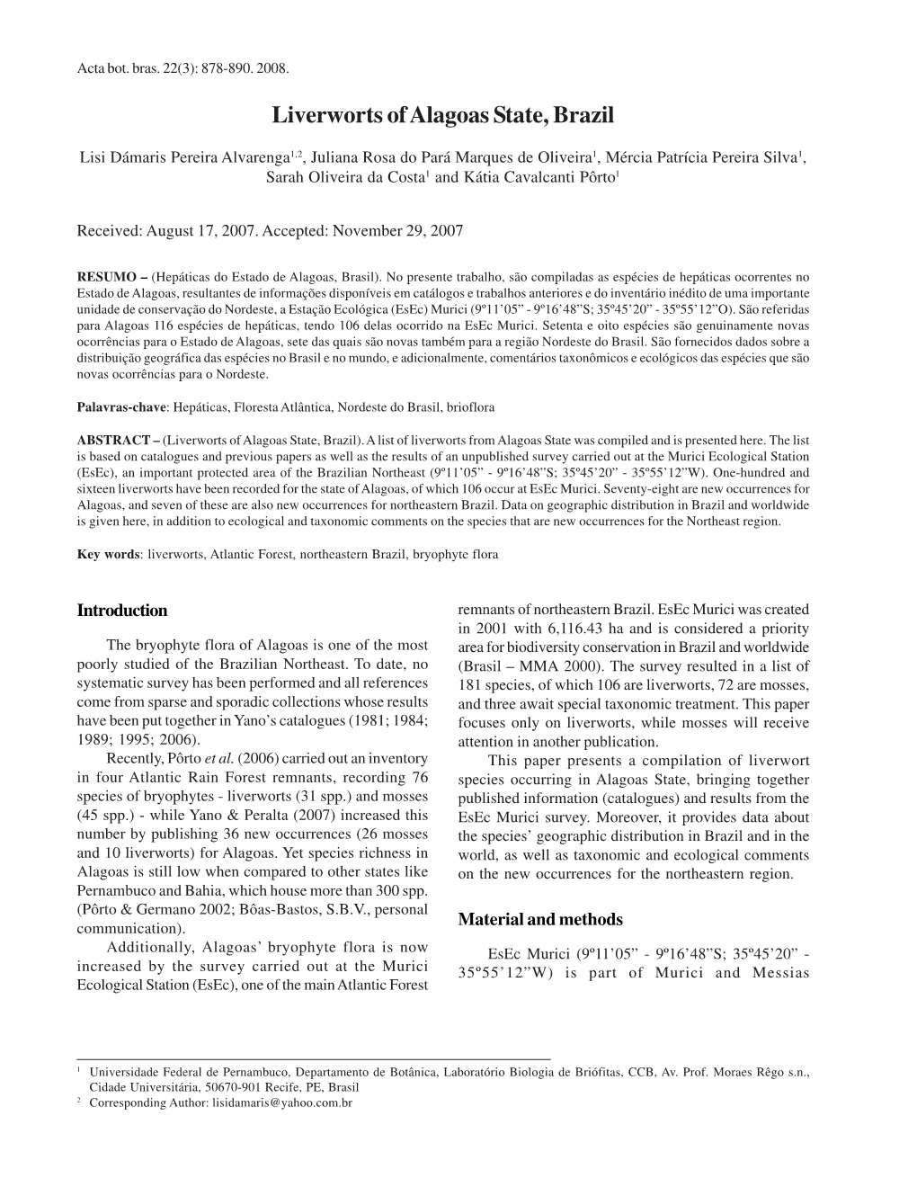 Liverworts of Alagoas State, Brazil