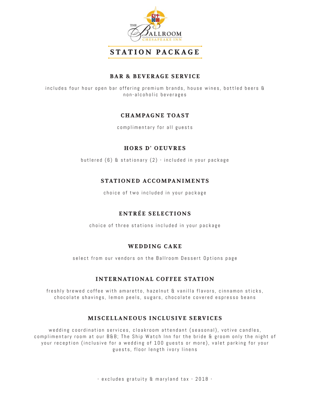 NO 18228 2018 Ballroom Station Menu