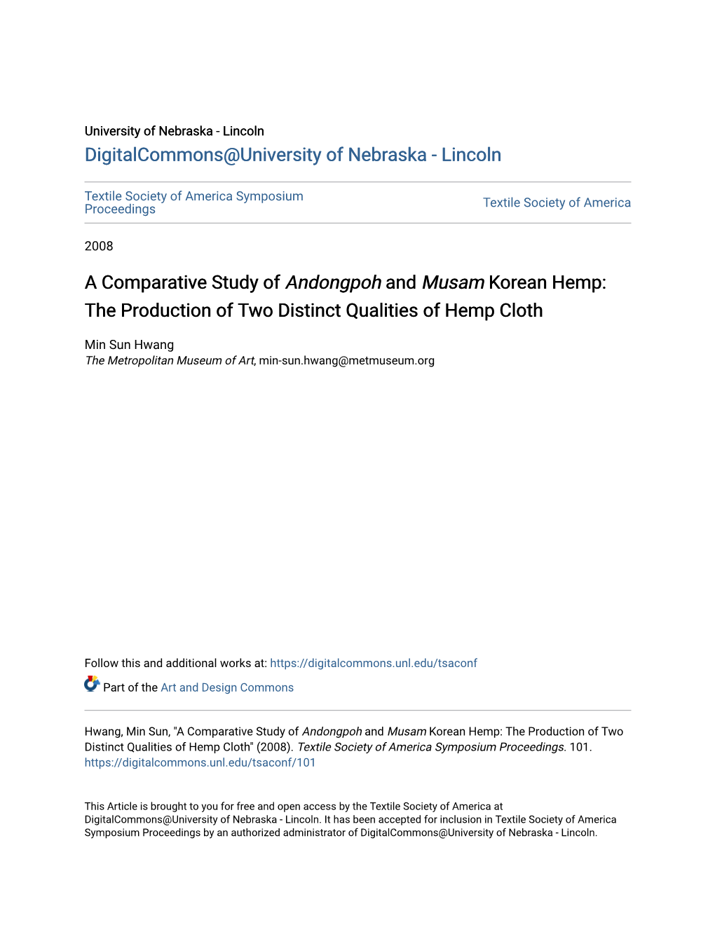 A Comparative Study of Andongpoh and Musam Korean Hemp: the Production of Two Distinct Qualities of Hemp Cloth