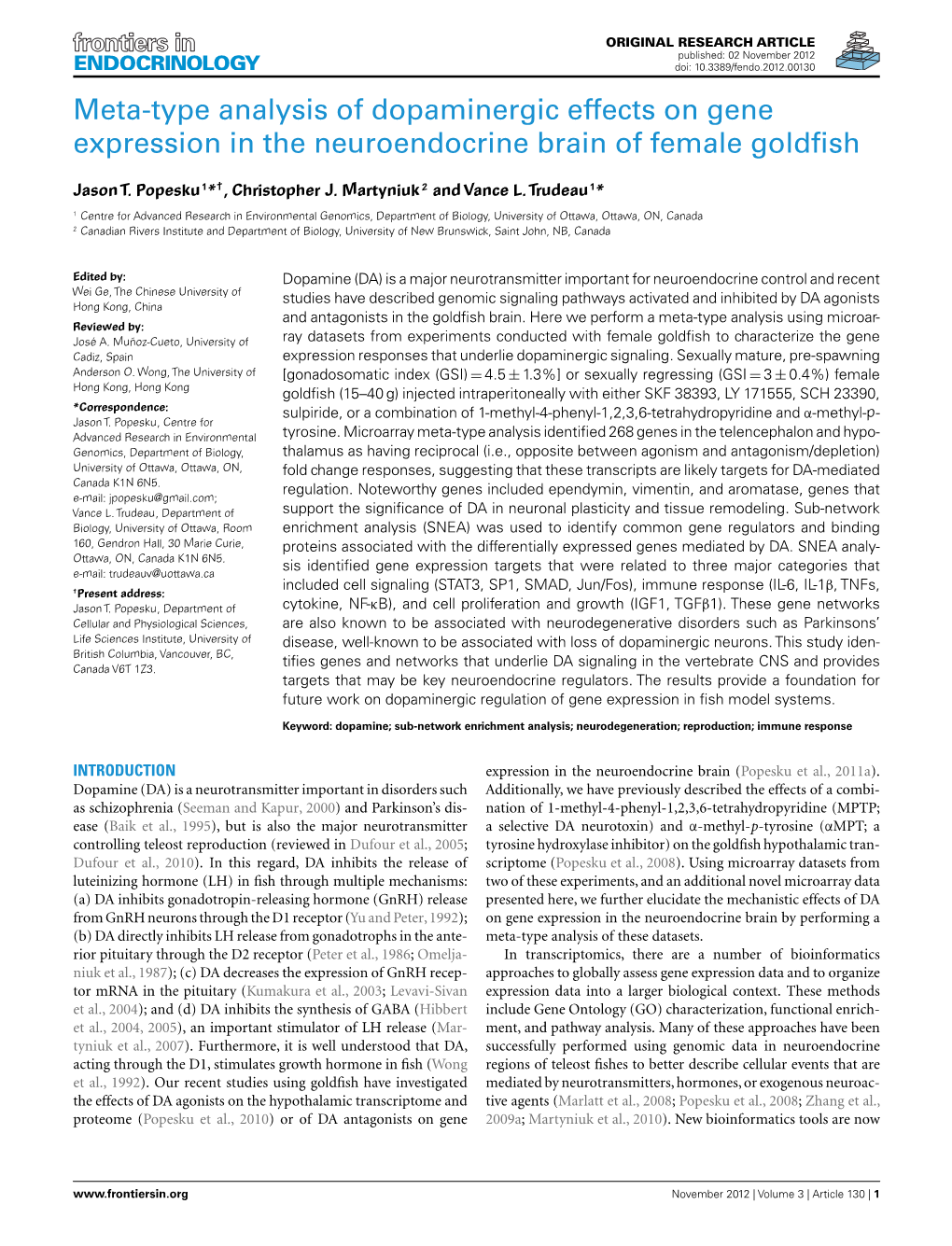 Meta-Type Analysis of Dopaminergic Effects on Gene Expression in the Neuroendocrine Brain of Female Goldfish