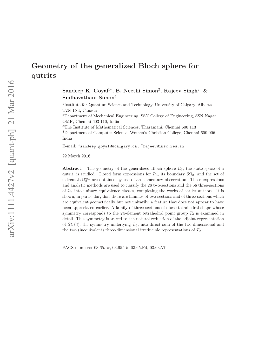 Geometry of the Generalized Bloch Sphere for Qutrits 2