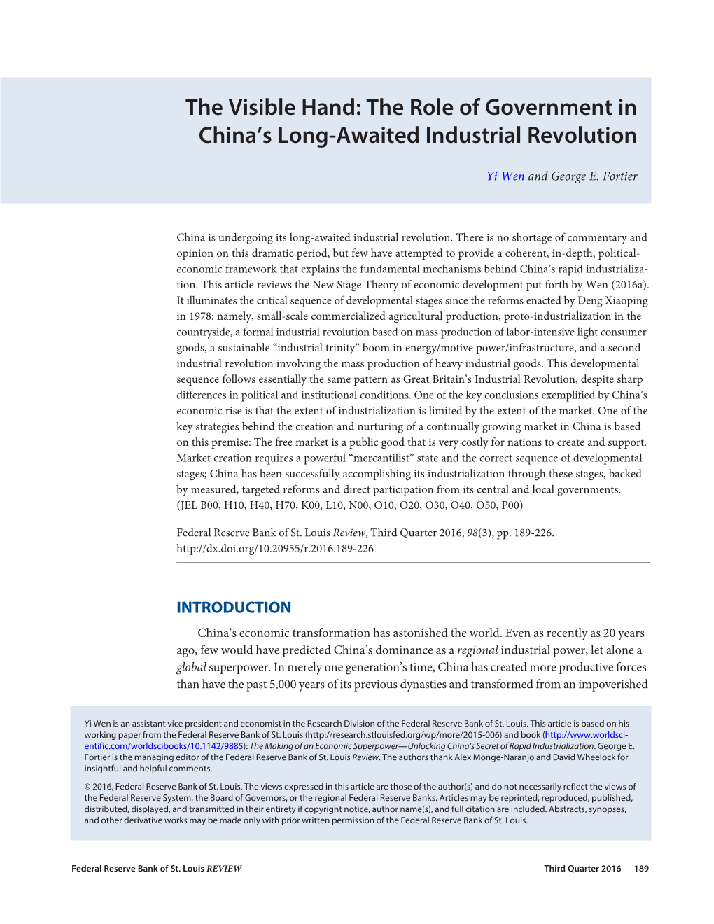 The Role of Government in Chinas Long-Awaited Industrial Revolution