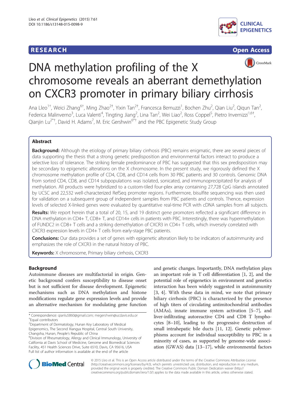 DNA Methylation Profiling of the X Chromosome Reveals an Aberrant