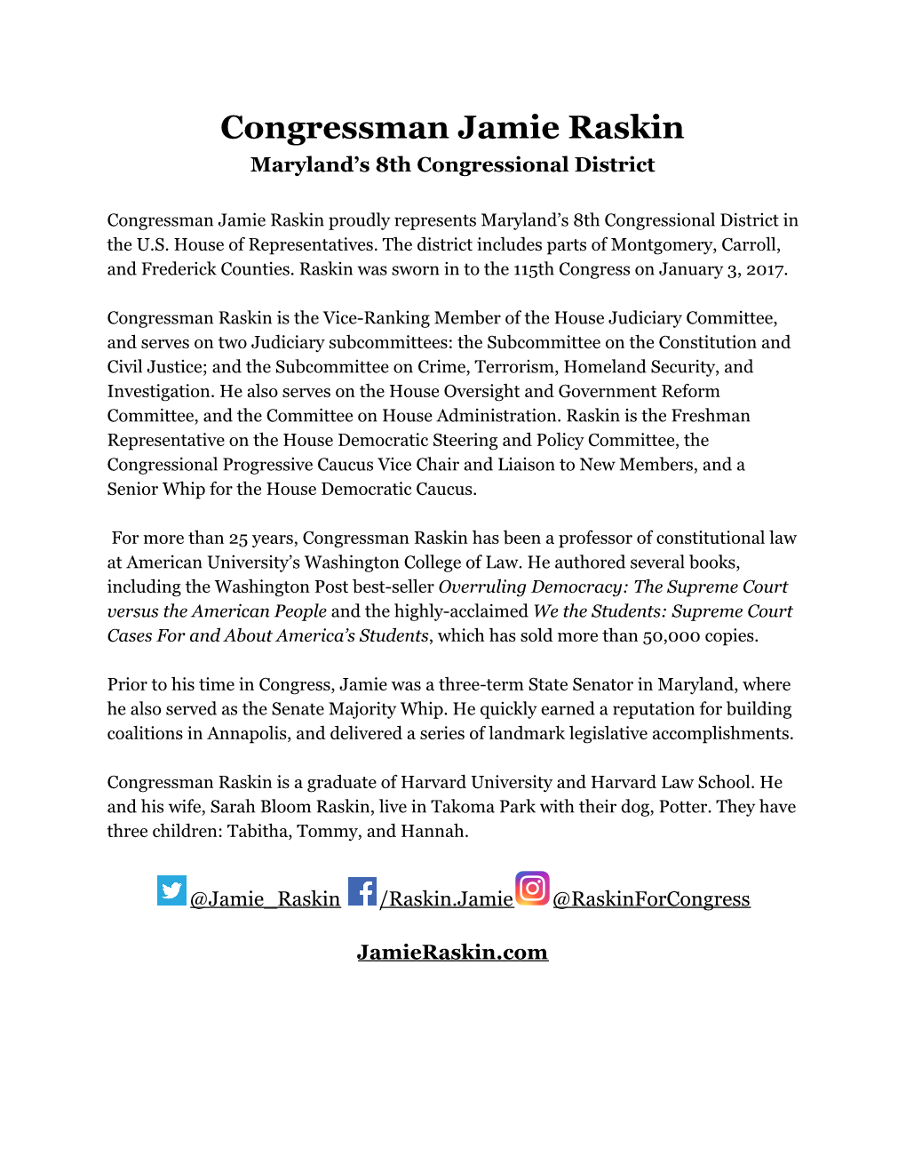 Congressman Jamie Raskin Maryland’S 8Th Congressional District