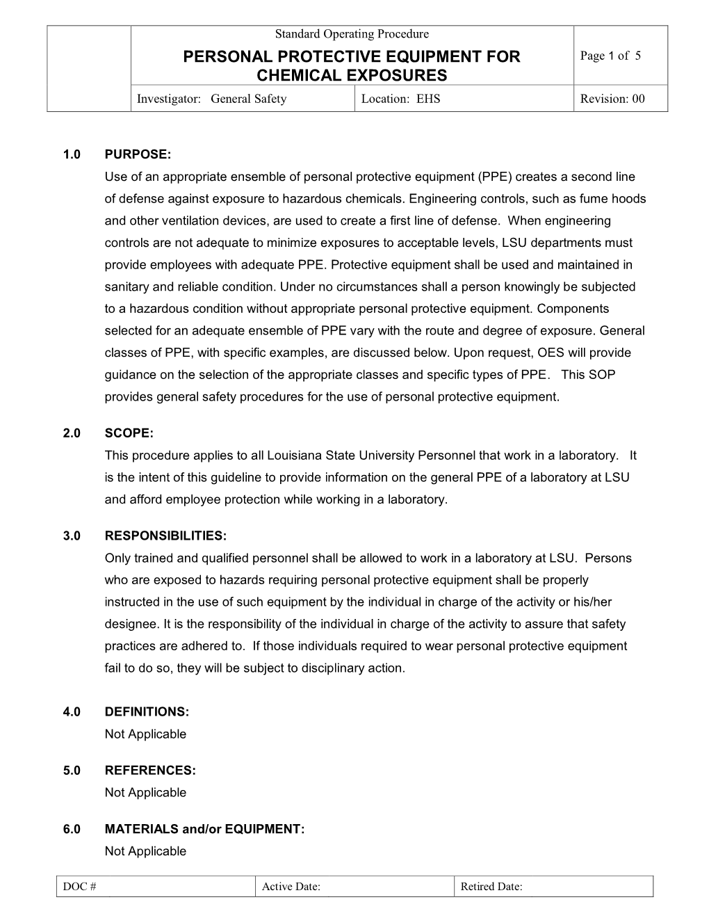 Personal Protective Equipment for Chemical