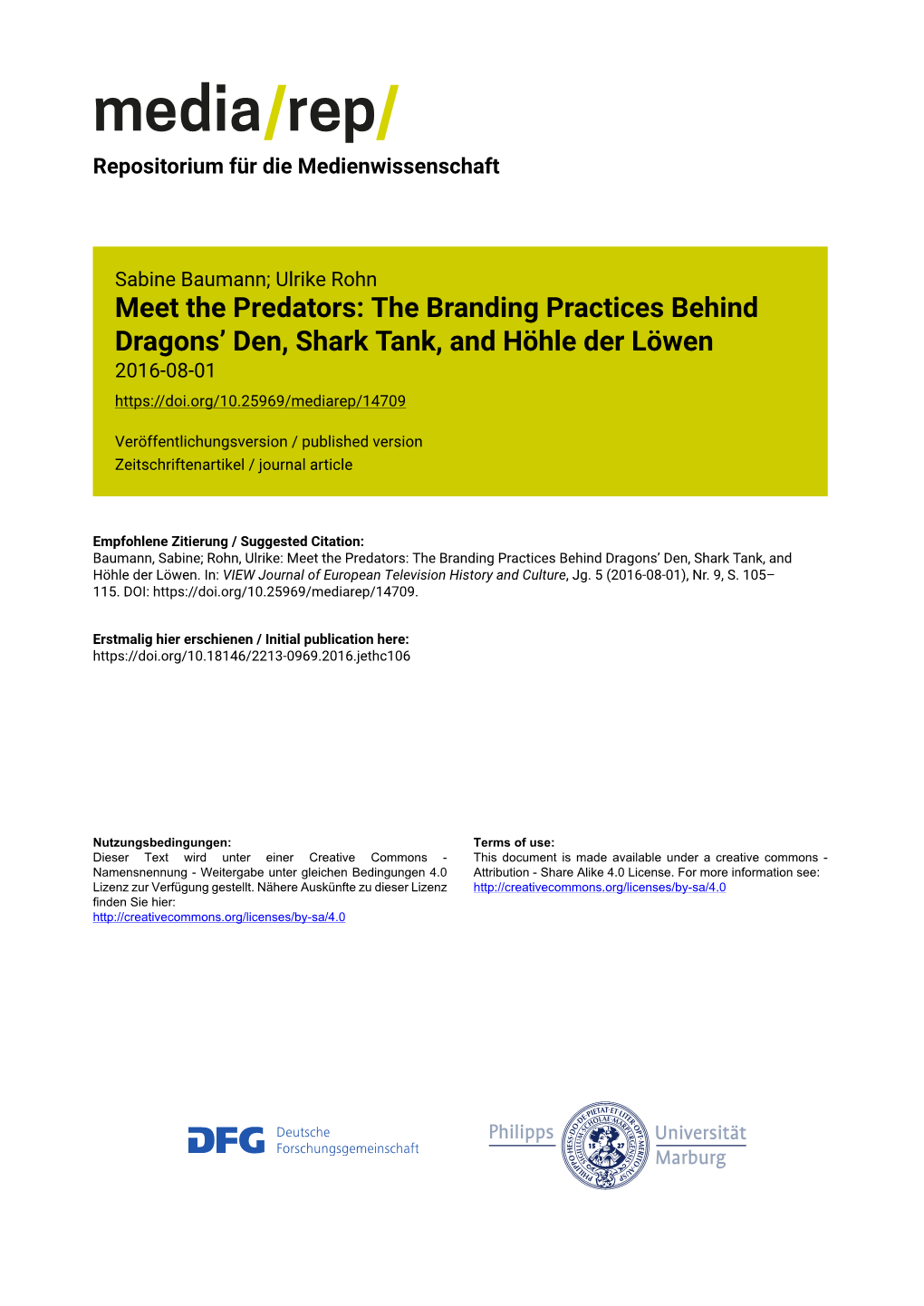 Meet the Predators: the Branding Practices Behind Dragons’ Den, Shark Tank, and Höhle Der Löwen 2016-08-01