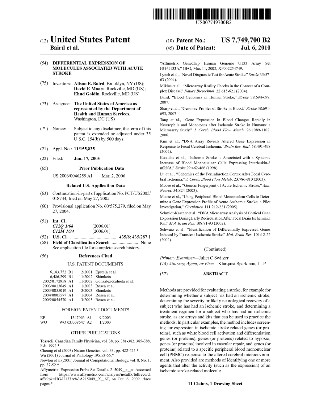 (12) United States Patent (10) Patent No.: US 7,749,700 B2 Baird Et Al