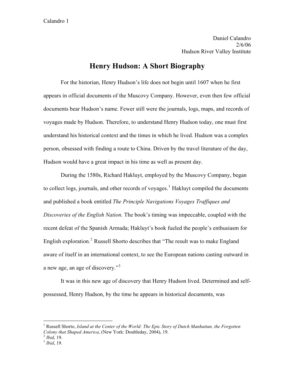 Henry Hudson: a Short Biography
