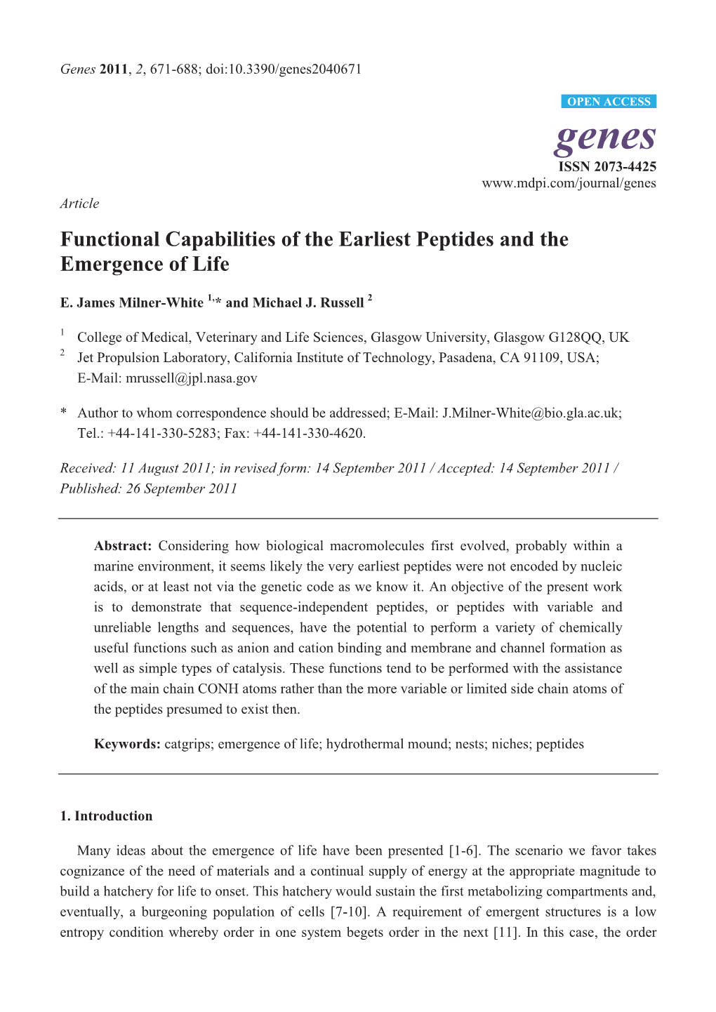 Functional Capabilities of the Earliest Peptides and the Emergence of Life