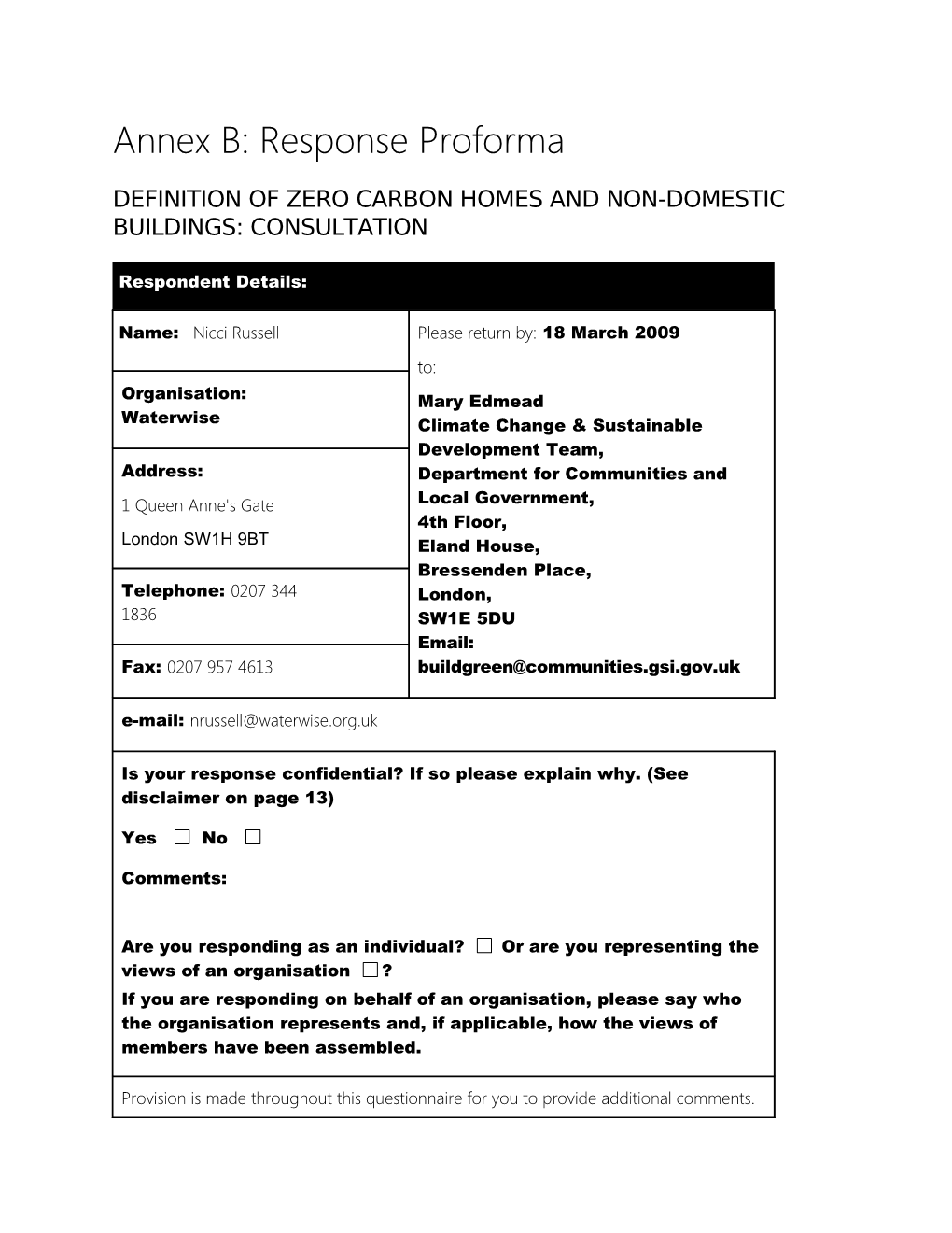 Definition of Zero Carbon Homes and Non-Domestic Buildings: Consultation