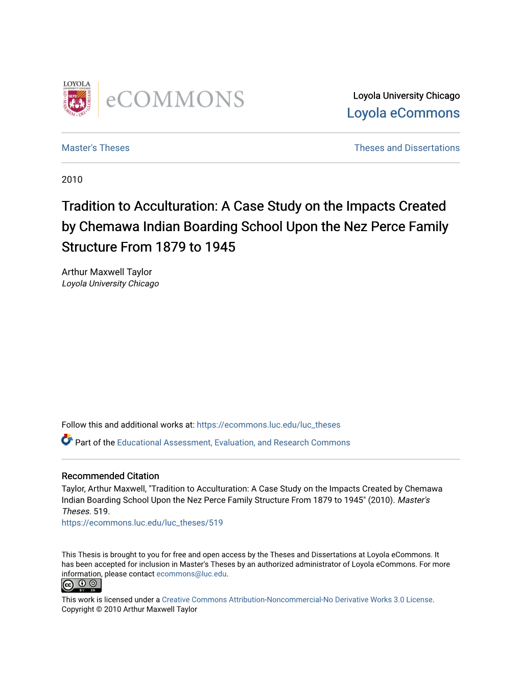 A Case Study on the Impacts Created by Chemawa Indian Boarding School Upon the Nez Perce Family Structure from 1879 to 1945