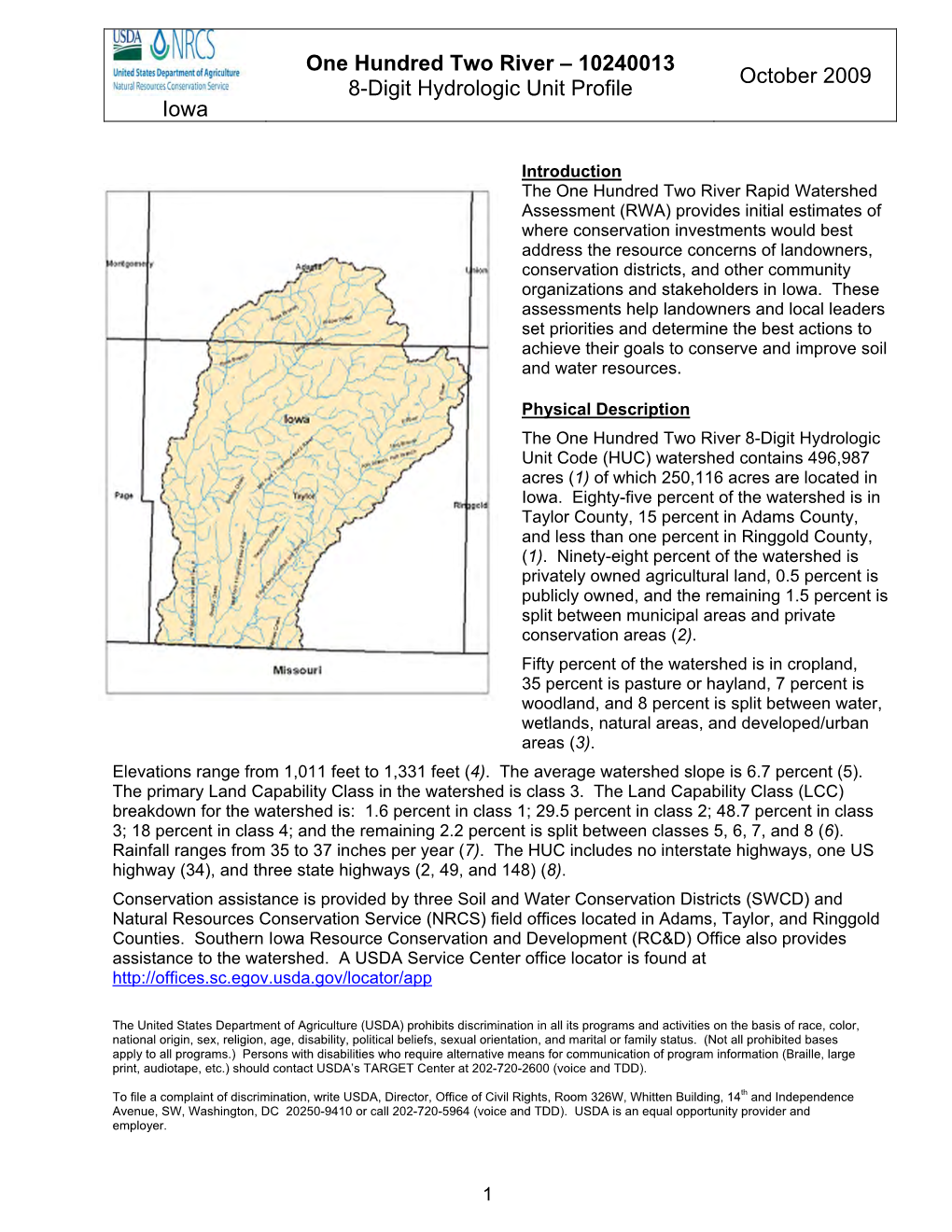Iowa One Hundred Two River – 10240013 8-Digit Hydrologic Unit Profile October 2009