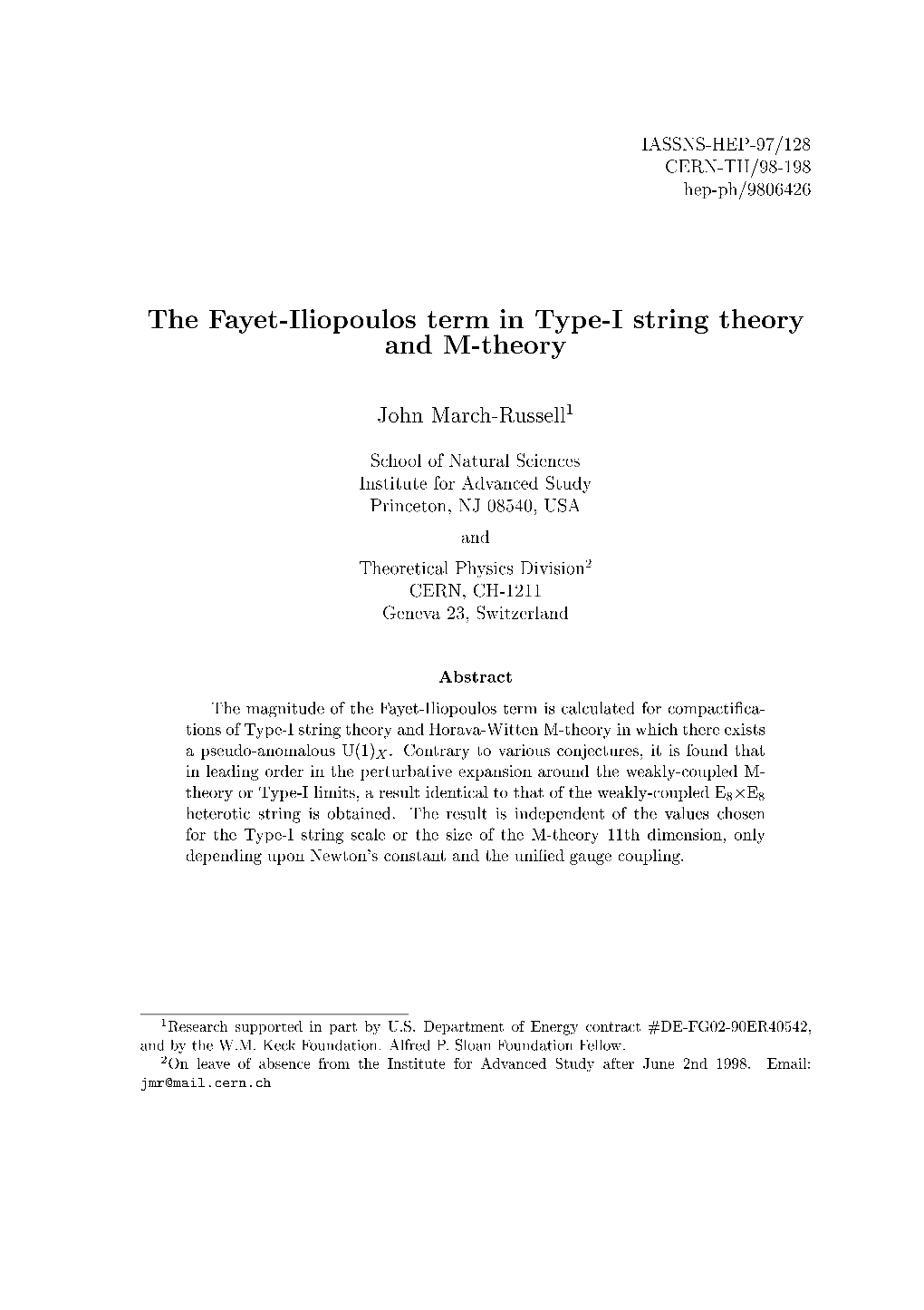 The Fayet-Iliopoulos Term in Type-I String Theory and M-Theory