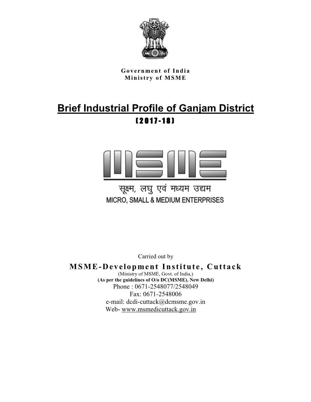 Brief Industrial Profile of Ganjam District