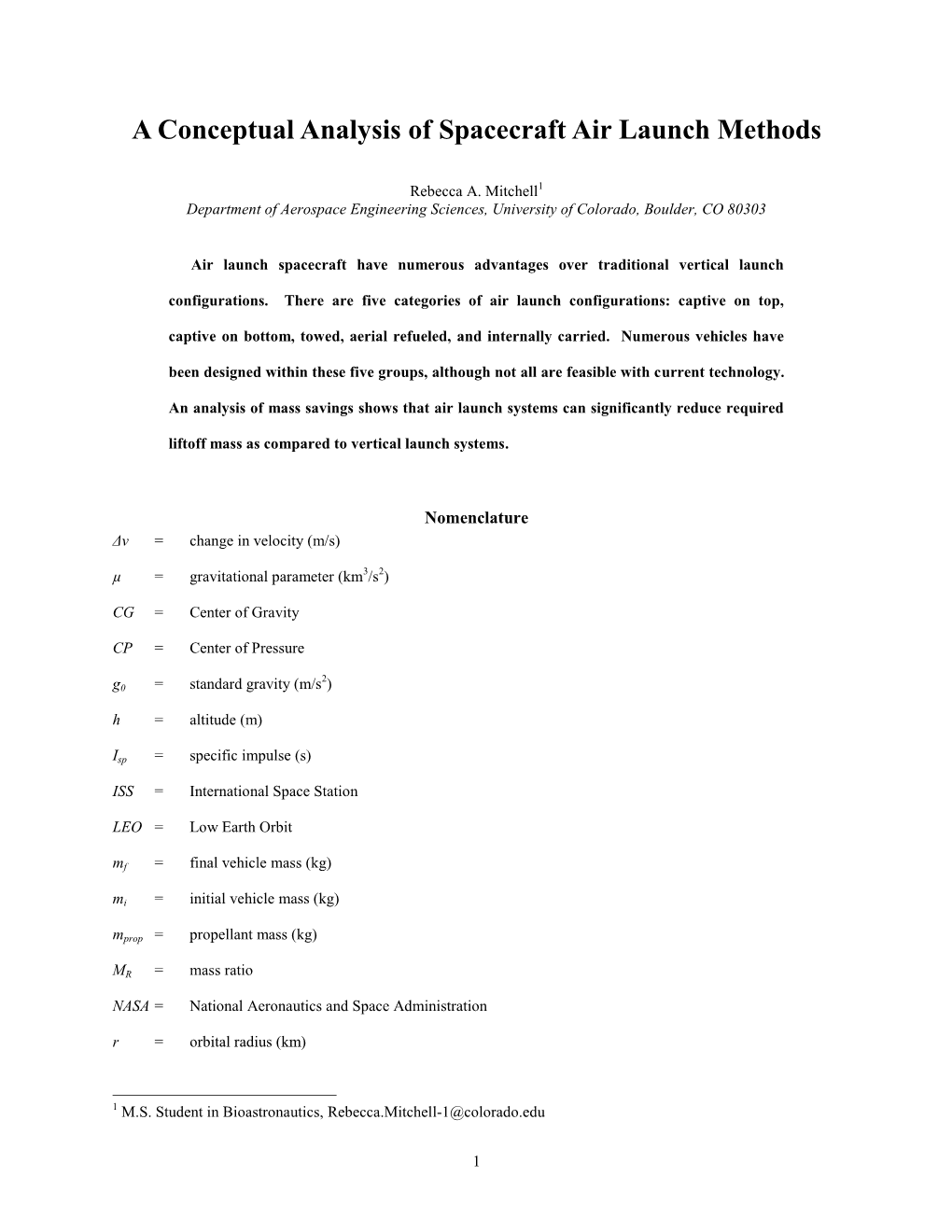 A Conceptual Analysis of Spacecraft Air Launch Methods