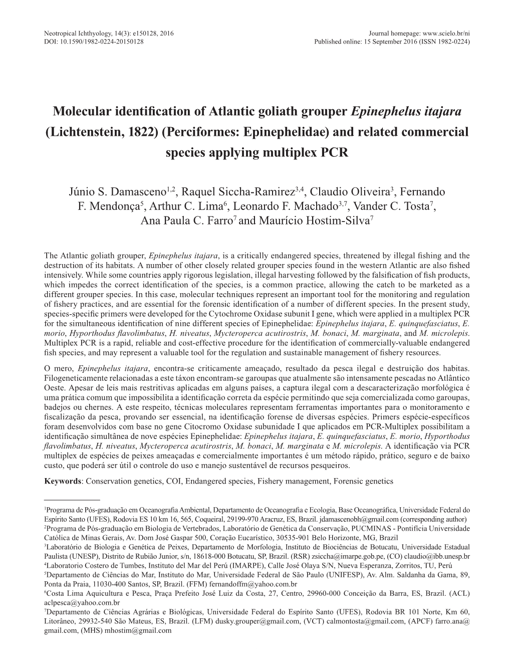 Molecular Identification of Atlantic Goliath Grouper