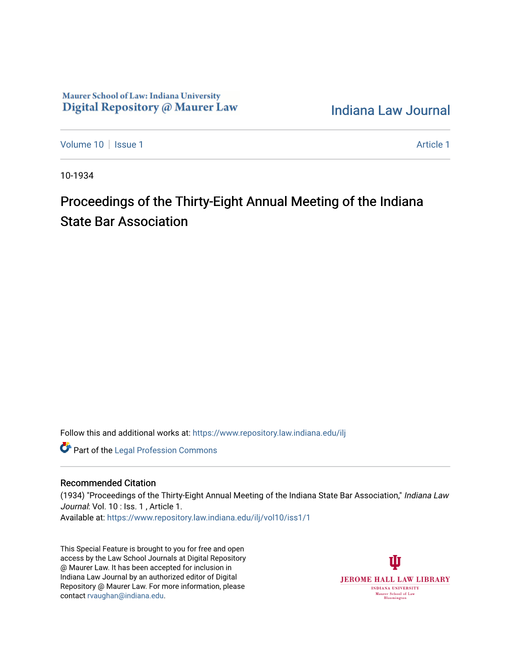 Proceedings of the Thirty-Eight Annual Meeting of the Indiana State Bar Association