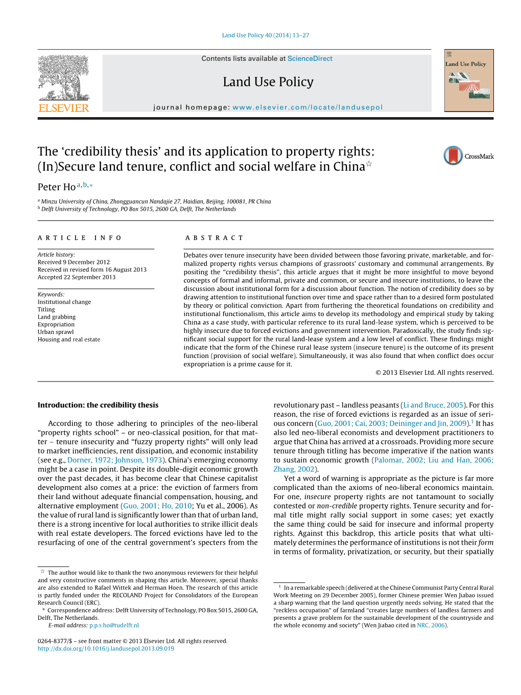 The ￢ﾀﾘcredibility Thesis￢ﾀﾙ and Its Application to Property Rights: (In