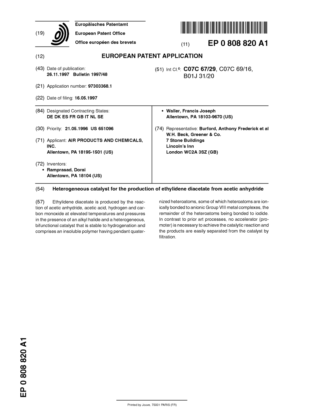 Heterogeneous Catalyst for the Production of Ethylidene Diacetate from Acetic Anhydride