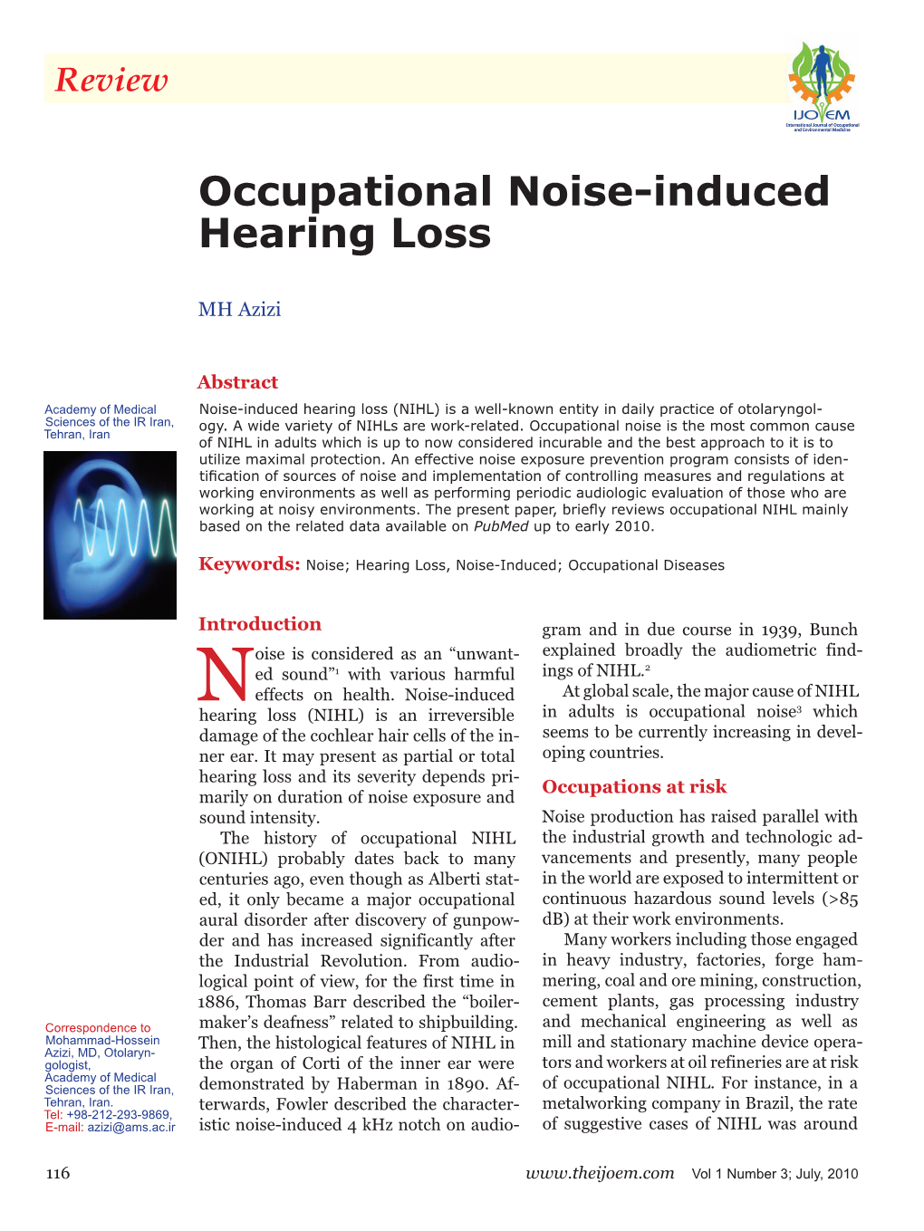 Occupational Noise-Induced Hearing Loss