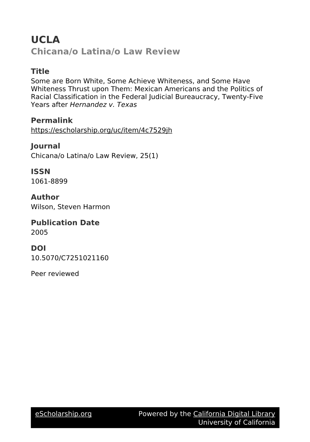 Mexican Americans and the Politics of Racial Classification in the Federal Judicial Bureaucracy, Twenty-Five Years After Hernandez V