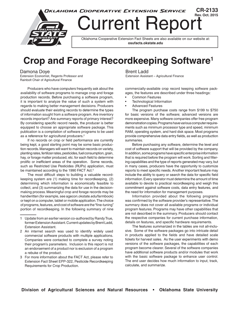 CR-2133 Crop and Forage Recordkeeping Software