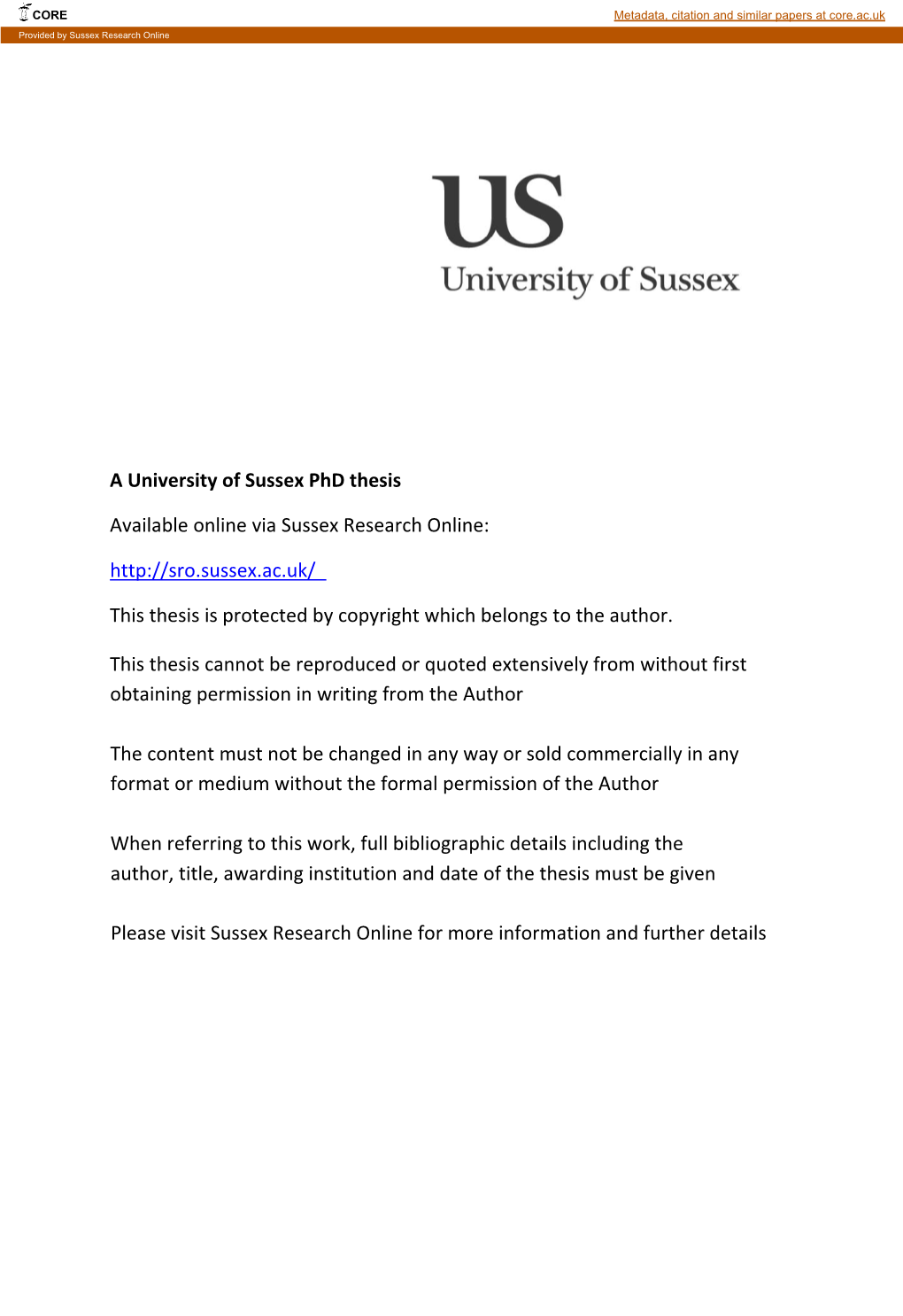 Coversheet for Thesis in Sussex Research Online