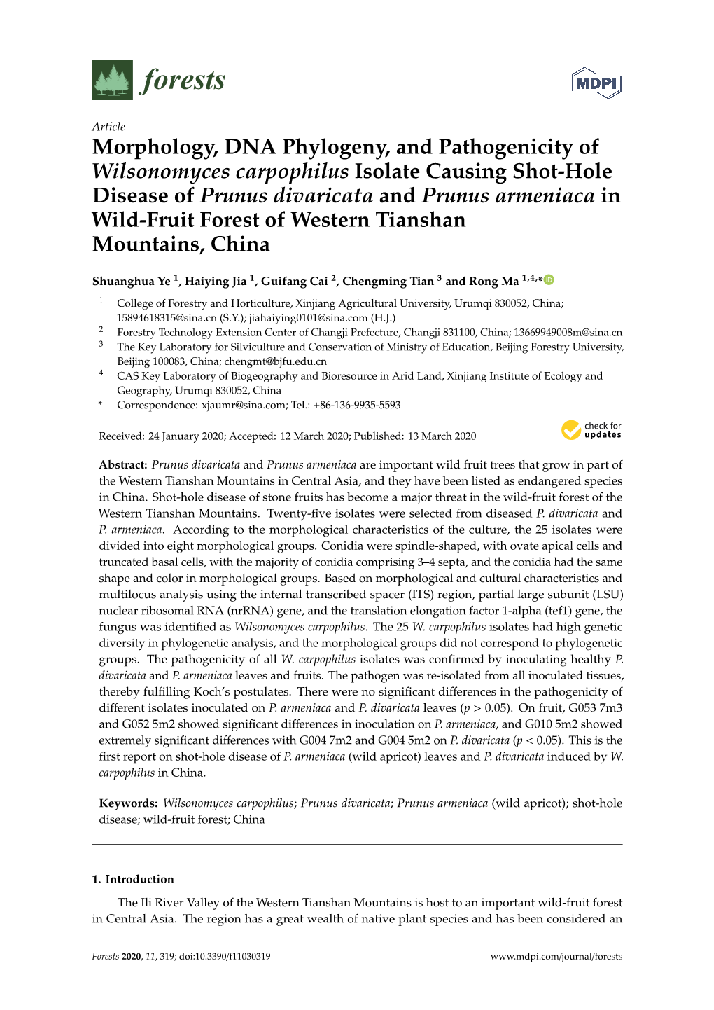 Morphology, DNA Phylogeny, and Pathogenicity of Wilsonomyces