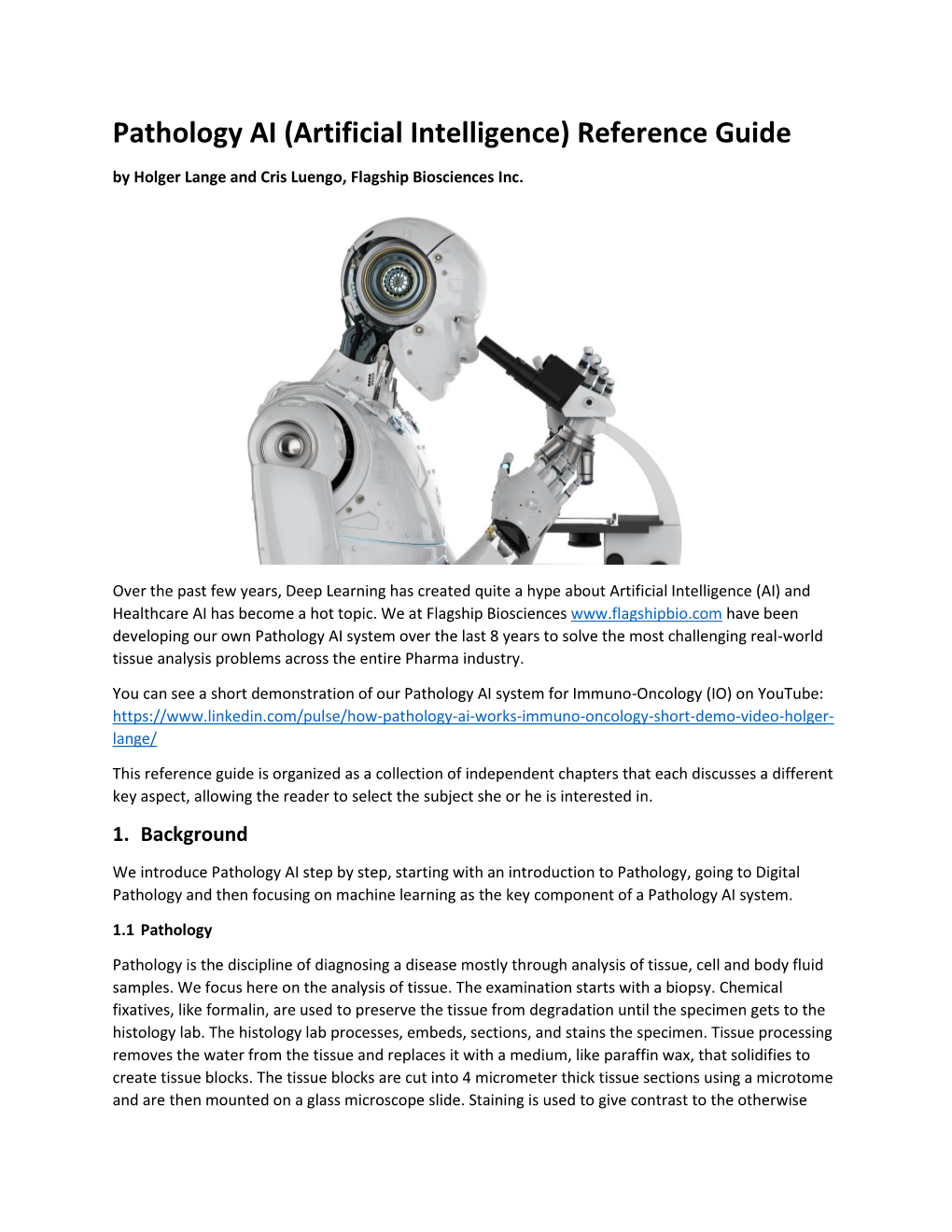 Pathology AI (Artificial Intelligence) Reference Guide by Holger Lange and Cris Luengo, Flagship Biosciences Inc