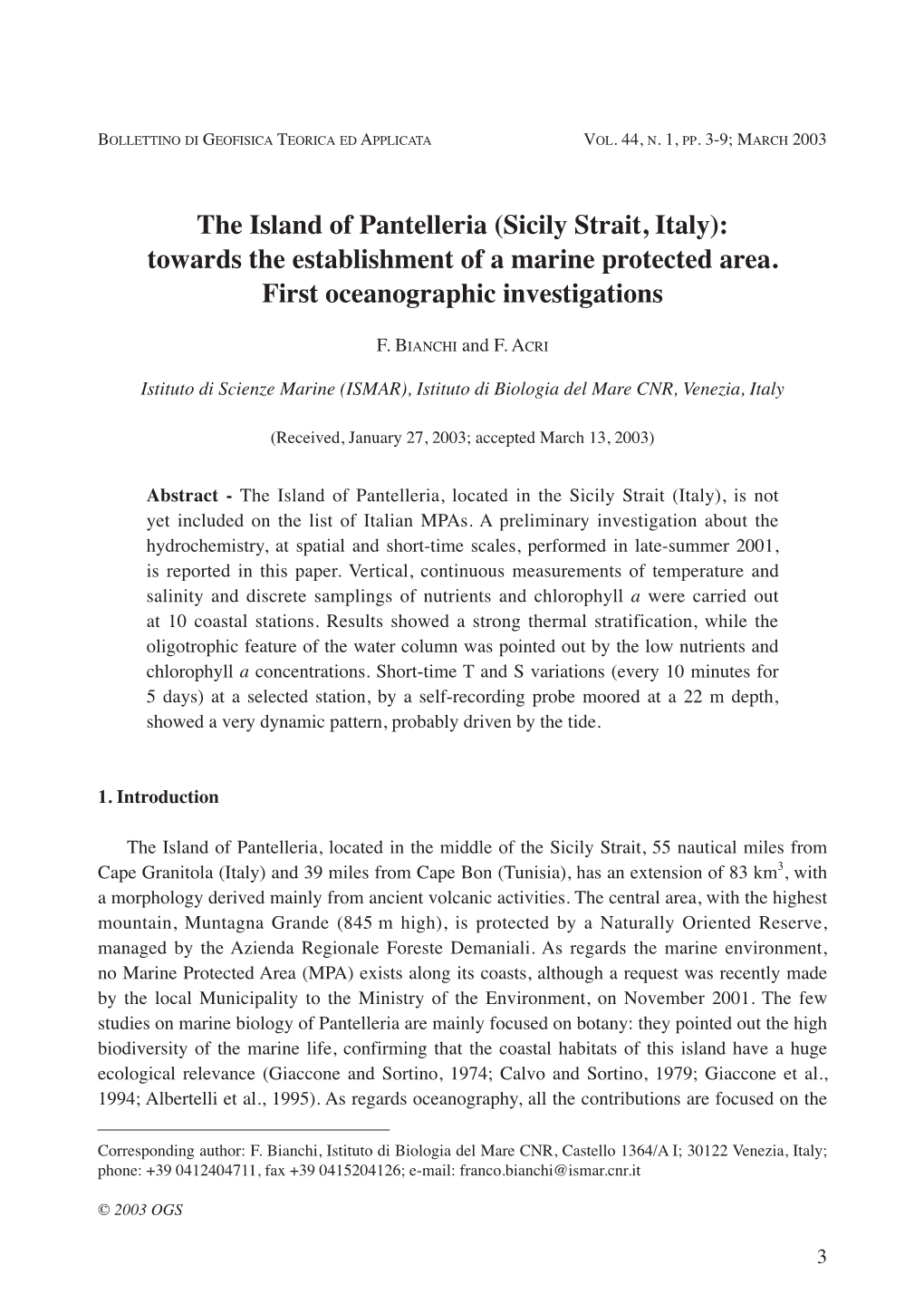 The Island of Pantelleria (Sicily Strait, Italy): Towards the Establishment of a Marine Protected Area